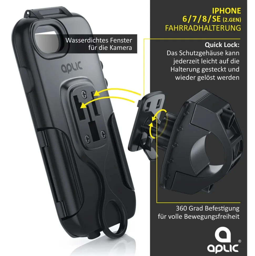 Aplic wasserabweisende Fahrradhalterung für Apple iPhone 6 / 7 für alle Fahrradtypen und Lenker