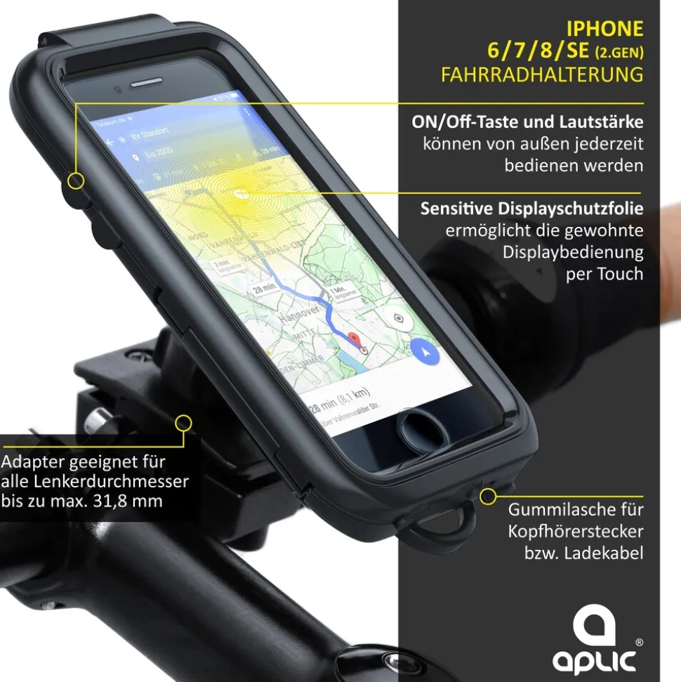 Aplic wasserabweisende Fahrradhalterung für Apple iPhone 6 / 7 für alle Fahrradtypen und Lenker