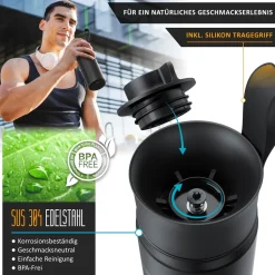 Arendo Thermoflasche 0,5 l, Edelstahl Isolierflasche, BPA-frei, für unterwegs, geschmacksneutral, hält kalt & warm