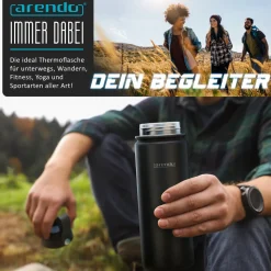 Arendo Thermoflasche 0,5 l, Edelstahl Isolierflasche, BPA-frei, für unterwegs, geschmacksneutral, hält kalt & warm