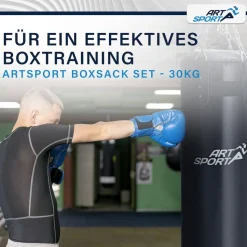 ArtSport Boxsack 30kg gefüllt, Box Set mit Stahlkette & Karabinerhaken für Erwachsene Schwarz