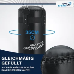 ArtSport Boxsack 30kg gefüllt, Box Set mit Stahlkette & Karabinerhaken für Erwachsene Schwarz