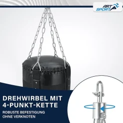 ArtSport Boxsack 30kg gefüllt, Box Set mit Stahlkette & Karabinerhaken für Erwachsene Schwarz