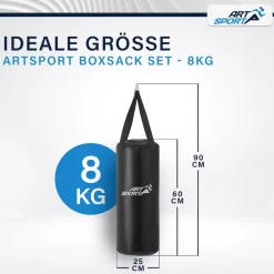 ArtSport Boxsack Set gefüllt – Kinder Boxset 10 kg mit Boxhandschuhen, Bandagen, Deckenhalterung