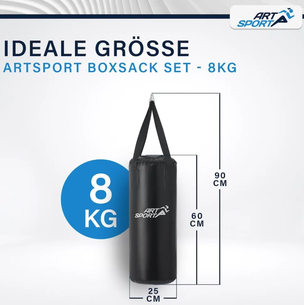 ArtSport Boxsack Set gefüllt – Kinder Boxset 10 kg mit Boxhandschuhen, Bandagen, Deckenhalterung