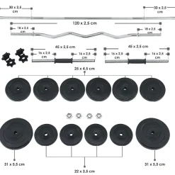 Artsport 3in1 Hantelset mit 2 Kurzhanteln, 1 Langhantel & 1 SZ Curlhantel – 12 Gewichte mit 60kg