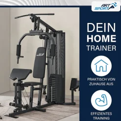 ArtSport Kraftstation ProfiGym 3000 mit 14 Gewichten, 77 kg - Bizeps, Lattzug, Butterfly - Schwarz