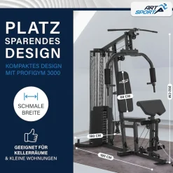 ArtSport Kraftstation ProfiGym 3000 mit 14 Gewichten, 77 kg - Bizeps, Lattzug, Butterfly - Schwarz