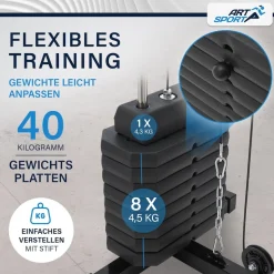 ArtSport Kraftstation ProfiGym 2000 Set mit Latzugstange, Butterflystange & Seilzug – 40kg Gewichte