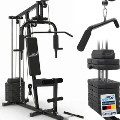 ArtSport Kraftstation ProfiGym 2000 Set mit Latzugstange, Butterflystange & Seilzug – 40kg Gewichte