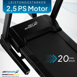 ArtSport Laufband Speedrunner 7000, 20 km/h elektrisch, klappbar mit App & MP3 – Schwarz