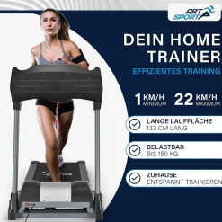ArtSport Laufband Speedrunner 6000, 20 km/h elektrisch, klappbar mit App & MP3 – Schwarz