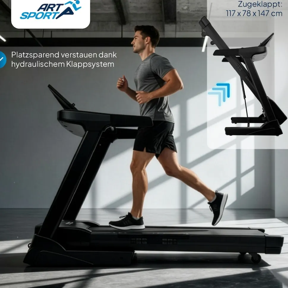 ArtSport Laufband Speedrunner 6000, 20 km/h elektrisch, klappbar mit App & MP3 – Schwarz