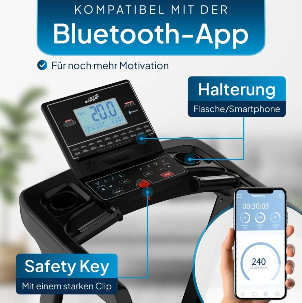 ArtSport Laufband Speedrunner 6000, 20 km/h elektrisch, klappbar mit App & MP3 – Schwarz