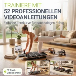 ARTSPORT® Pilates Reformer Board Movea in Schwarz - Ganzkörper-Fitnessgerät mit 6 Trainingsbändern, Mini Reformer inkl. 52 x Trainingsvideos