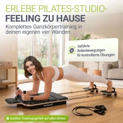 ARTSPORT® Pilates Reformer Board Movea in Schwarz - Ganzkörper-Fitnessgerät mit 6 Trainingsbändern, Mini Reformer inkl. 52 x Trainingsvideos