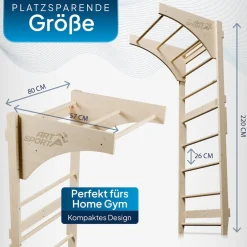 ArtSport Sprossenwand für Erwachsene - Indoor Klettergerüst aus Holz mit Klimmzugstange - Natur