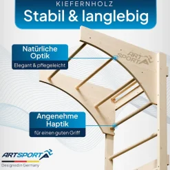 ArtSport Sprossenwand für Erwachsene - Indoor Klettergerüst aus Holz mit Klimmzugstange - Natur