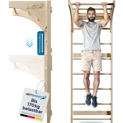 ArtSport Sprossenwand für Erwachsene - Indoor Klettergerüst aus Holz mit Klimmzugstange - Natur