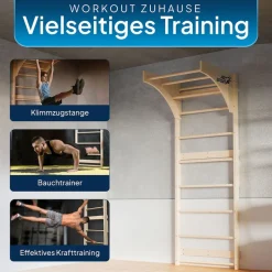 ArtSport Sprossenwand für Erwachsene - Indoor Klettergerüst aus Holz mit Klimmzugstange - Natur