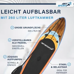 ArtSport Stand Up Paddle Board Beach Rocker – Aufblasbares SUP Board Set bis 150 kg - Weiß & Bunt