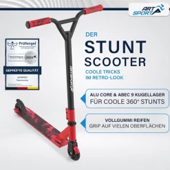 ArtSport Stunt Scooter Red Smoke - Trick Roller für Kinder & Jugendliche - Tretroller Rot Schwarz