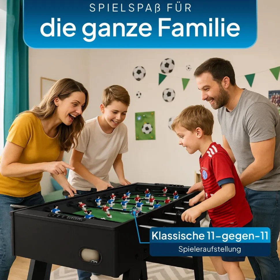 Artsport Tischkicker ProKick - MDF-Kickertisch mit Torzähler & Anti-Rutsch-Griffen – Schwarz