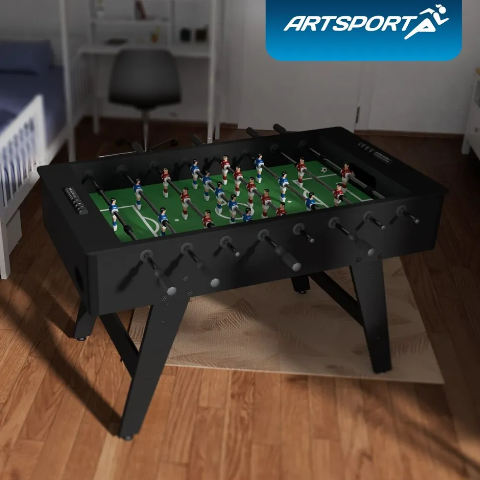Artsport Tischkicker ProKick - MDF-Kickertisch mit Torzähler & Anti-Rutsch-Griffen – Schwarz