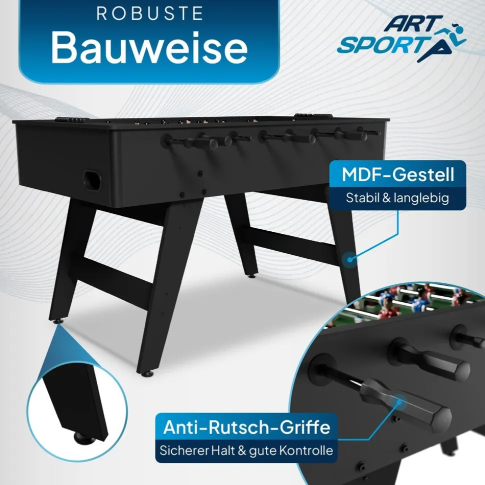 Artsport Tischkicker ProKick - MDF-Kickertisch mit Torzähler & Anti-Rutsch-Griffen – Schwarz