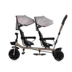 Babyshoppen Geschwisterdreirad Hip Hop, Schiebegriff, Sitze 360° drehbar, Gurte hellbraun