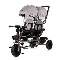 Babyshoppen Geschwisterdreirad Hip Hop, Schiebegriff, Sitze 360° drehbar, Gurte hellbraun