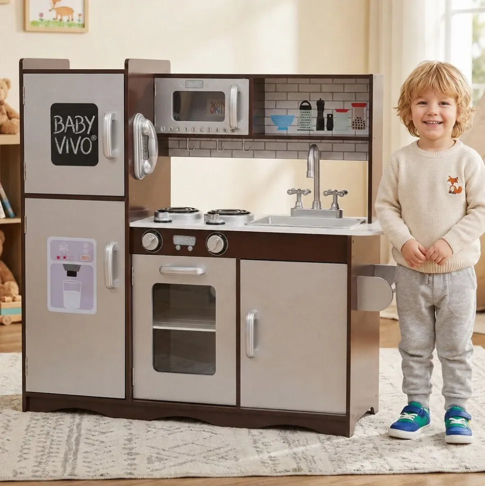 Baby Vivo Kinderküche Spielküche aus Holz - Toni in Braun
