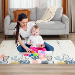 Baby Vivo Spielmatte / Spielteppich für Kinder doppelseitig mit Straße 200 x 180 cm - Kaktus