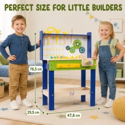 Baby Vivo Spielwerkbank / Werkbank für Kinder aus Holz - Luigi mit drehbaren Zahnrädern und 29 Teilen Zubehör