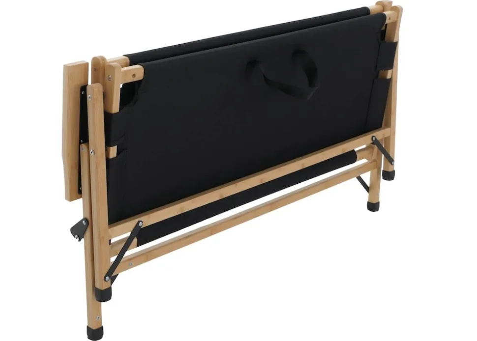 Bambus Campingbank MCW-Q40, Outdoorbank Picknickbank Gartenbank, klappbar Tragegriff Stoff/Textil 117cm ~ schwarz