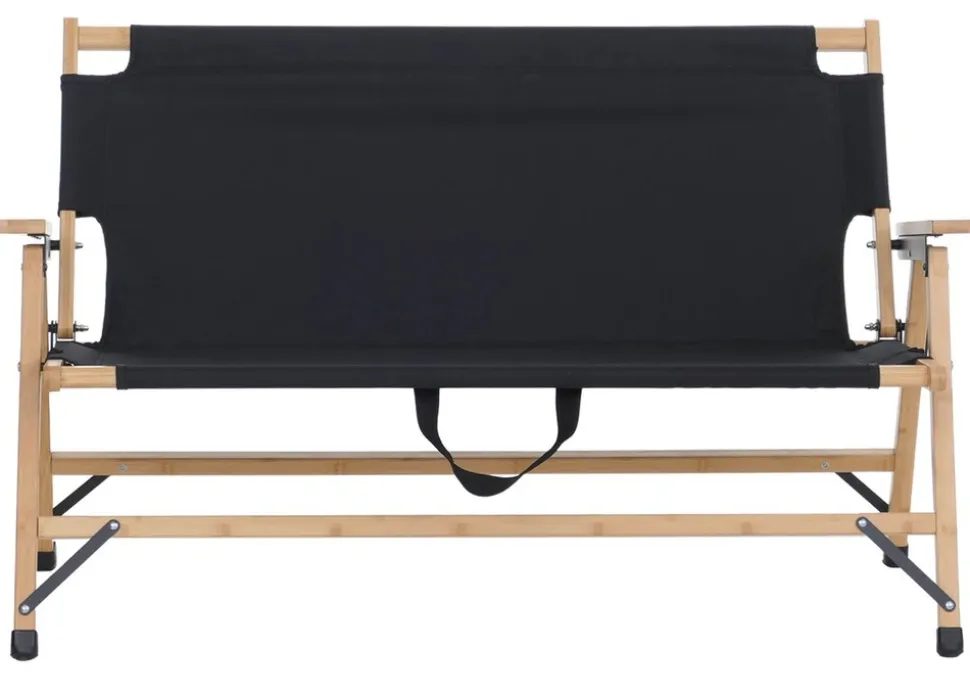 Bambus Campingbank MCW-Q40, Outdoorbank Picknickbank Gartenbank, klappbar Tragegriff Stoff/Textil 117cm ~ schwarz