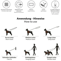 BedDog Hundeleine WILLY verstellbar in 3 Längen Führleine, Laufleine