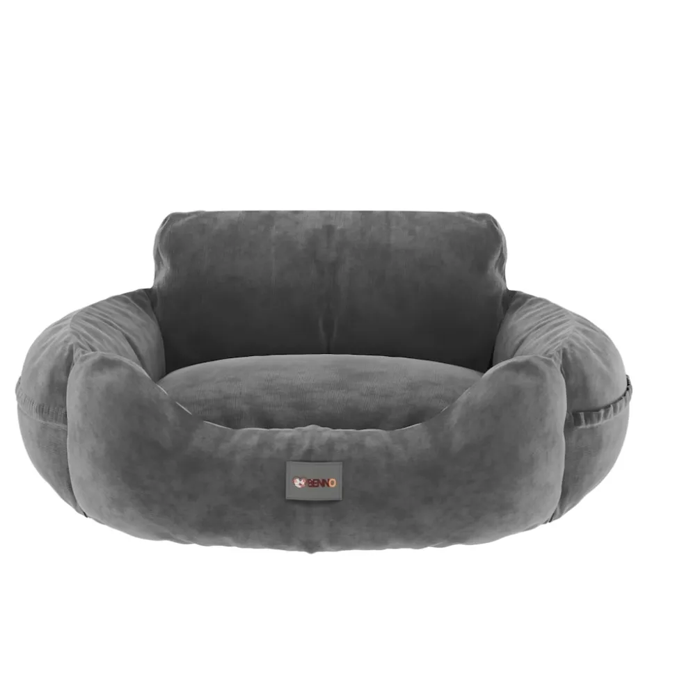 BENNO® Hundesitz BUDDY Autositz für Hunde 55x45x30 cm anthrazit – stabiler Autokorb mit rutschfestem Boden, weicher Polsterung, Gurten & waschbarem Kissen