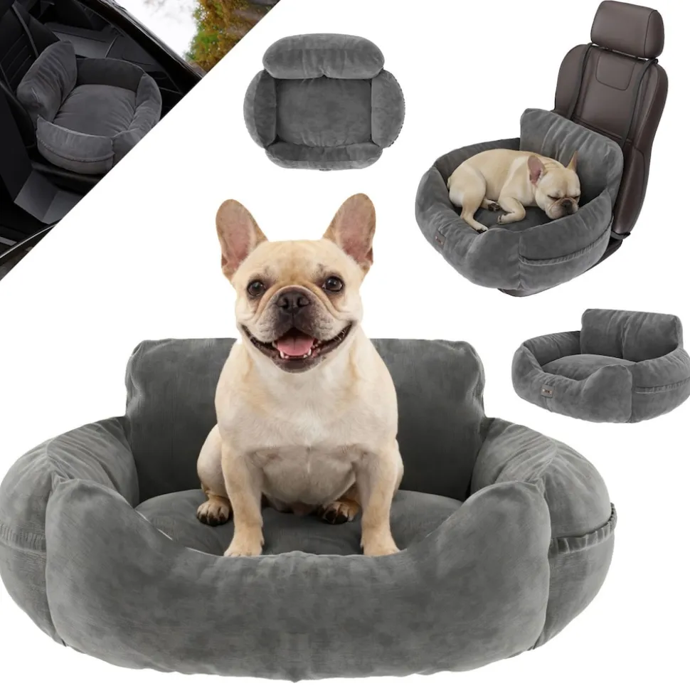 BENNO® Hundesitz BUDDY Autositz für Hunde 55x45x30 cm anthrazit – stabiler Autokorb mit rutschfestem Boden, weicher Polsterung, Gurten & waschbarem Kissen