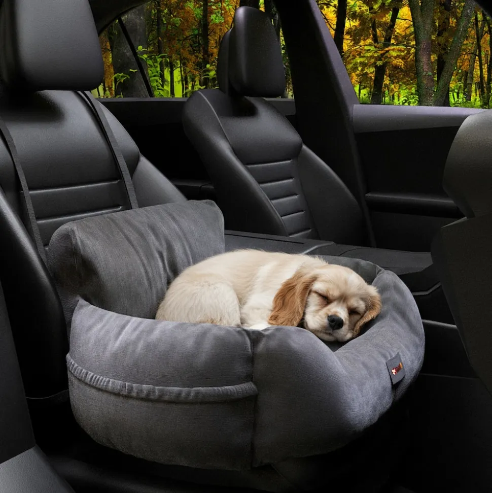 BENNO® Hundesitz BUDDY Autositz für Hunde 55x45x30 cm anthrazit – stabiler Autokorb mit rutschfestem Boden, weicher Polsterung, Gurten & waschbarem Kissen