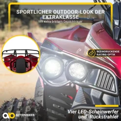 Benzin-Jugend-Quad S-10, 125ccm, ATV, Gepäckträger, Not-Aus-Leine, Halbautomatik, Scheibenbremse (Metallic/Rot)