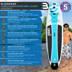 Bluemarina SUP Board Ariki, Stand Up Paddle aufblasbar mit Paddel, Pumpe, Rucksack, 5J Garantie (Classic 2.0, 325x86x16,5cm / 10'8