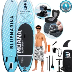 Bluemarina SUP Board Moana, aufblasbar mit Doppelkolben-Pumpe, Paddel, Rucksack, 5J Garantie (Classic 2.0, 325x86x15cm / 10'8