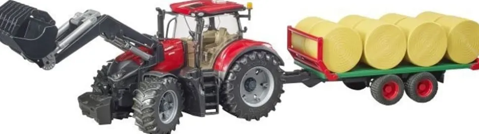 Bruder bruder 03198 Case IH Optum 300CVX mit Frontlader, Ballentransport + 8 Rundballen
