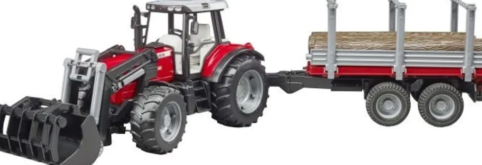 Bruder bruder 02046 Massey Ferguson 7480 mit Frontlader + Holztransportanhänger