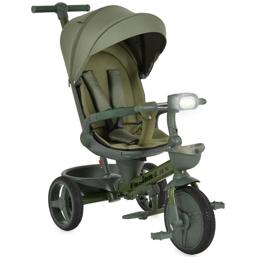 Byox Dreirad Fusion Lux Musik Scheinwerfer PU-Reifen Hinterradbremsen Korb Gurt grün