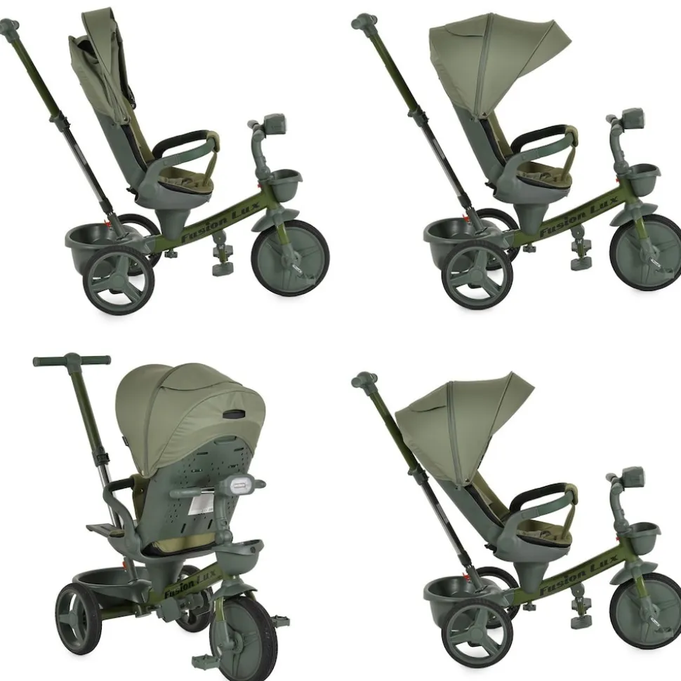 Byox Dreirad Fusion Lux Musik Scheinwerfer PU-Reifen Hinterradbremsen Korb Gurt grün