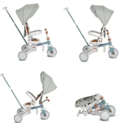 Byox Dreirad, Tricycle Compacto 4 in 1 Schiebegriff klappbar Gurt umbaubar EVA blau