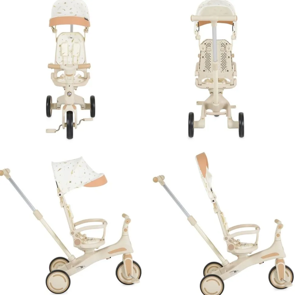 Byox Dreirad, Tricycle Juno 4 in 1 Laufrad Schiebegriff Sitzdrehung Sonnendach weiß beige