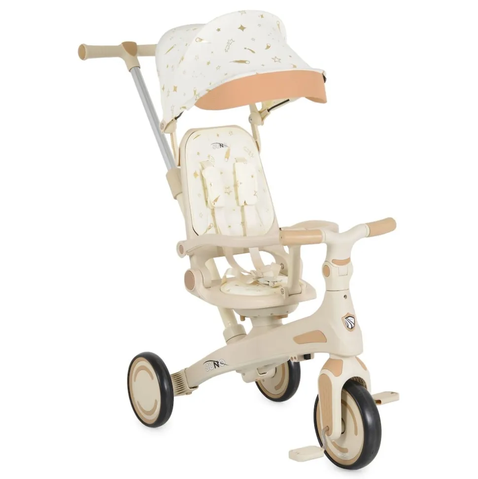 Byox Dreirad, Tricycle Juno 4 in 1 Laufrad Schiebegriff Sitzdrehung Sonnendach weiß beige